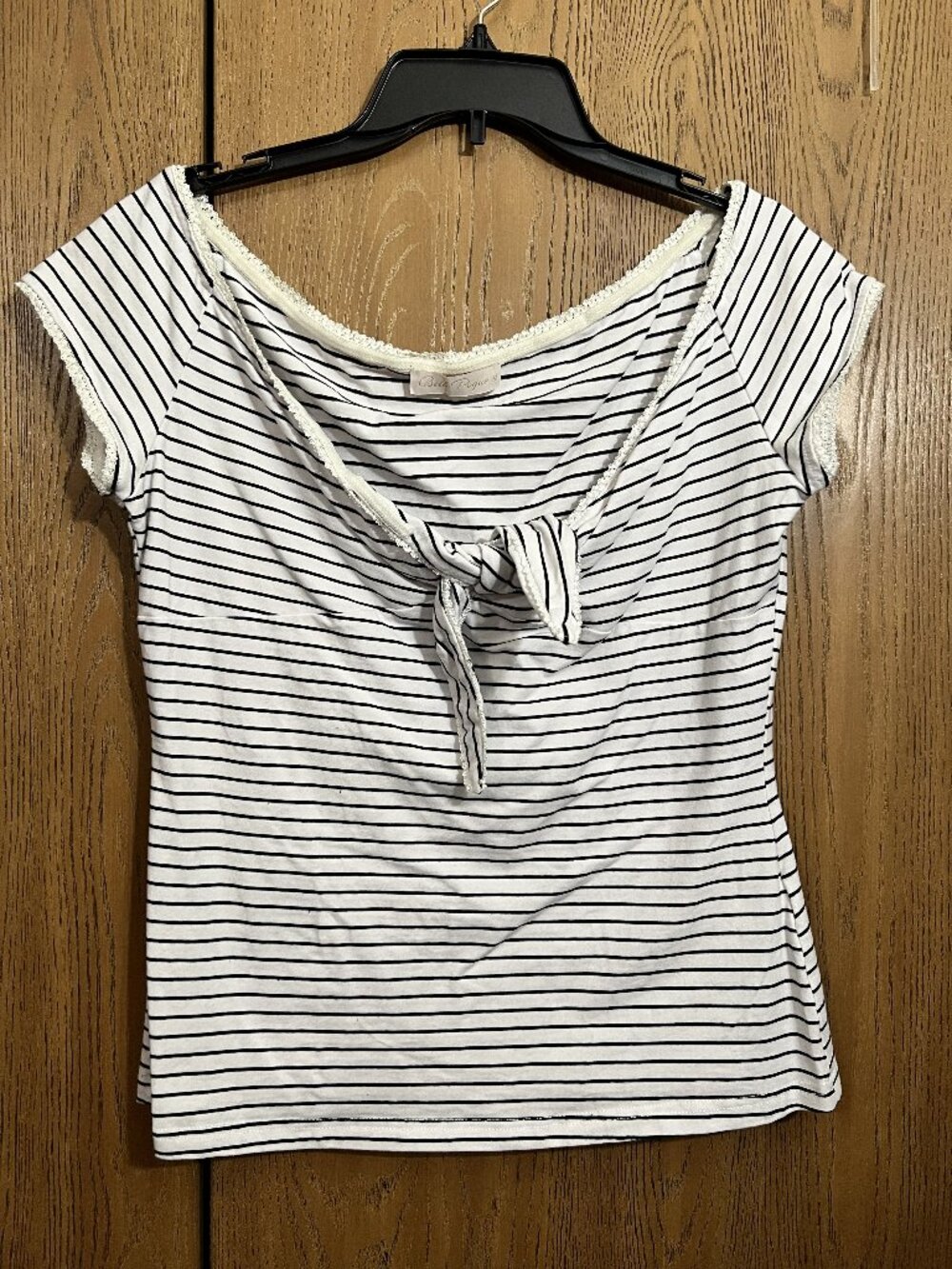 Belle Poque White & Black Striped Bow Front Nautical Retro Top